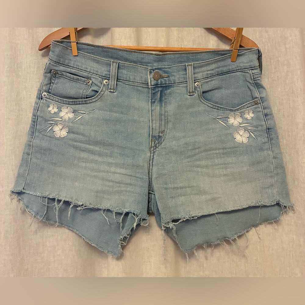 Levi's Light Blue Denim Shorts with Floral Embroidery